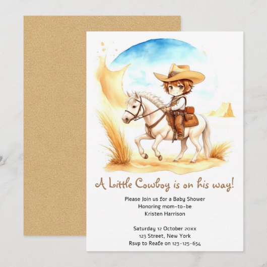 Vier het Little Cowboy Baby shower Kaart (Voorkant / Achterkant)