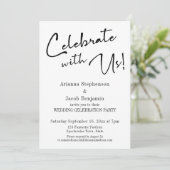 "Vier het mee met ons!" Moderne Eenvoudige Trouwfe Kaart (Staand voorkant)