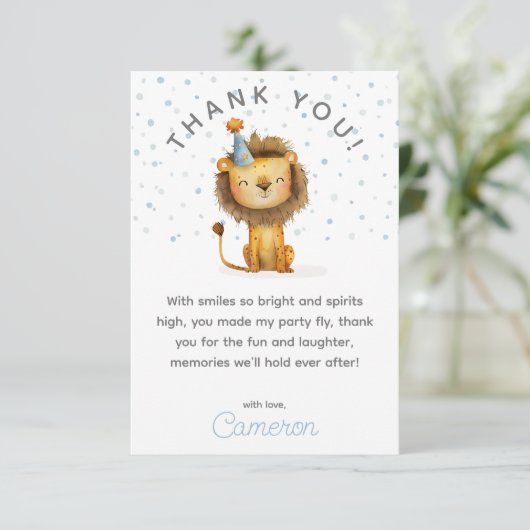 Vier het met een brul! Boy's Lion Verjaardag Bedankkaart (Staand voorkant)