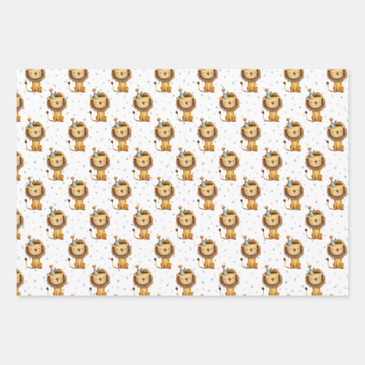 Vier het met een brul! Boy's Lion Verjaardag Inpakpapier Vel (Voorkant 3)