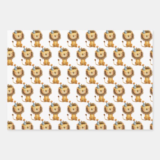 Vier het met een brul! Boy's Lion Verjaardag Inpakpapier Vel (Voorkant)