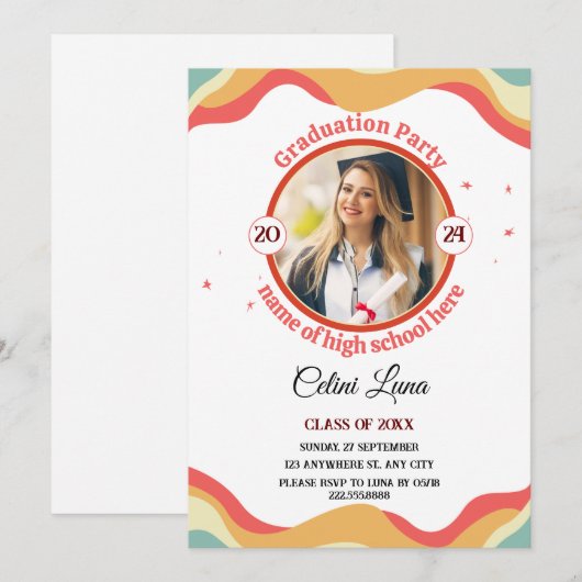 Vier het met Groovy Retro Graduation Uitnodigingen (Voorkant / Achterkant)