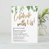 Vier het met ons! Gouden Kalligrafie met Greenery Kaart (Staand voorkant)