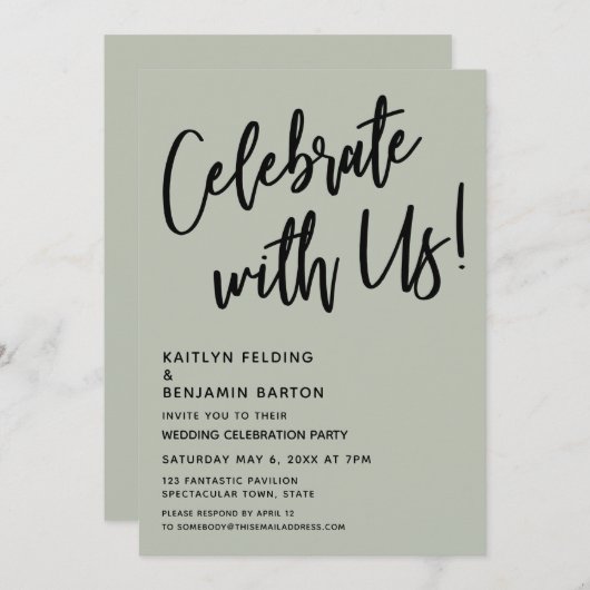 Vier het met ons! Handschrift Sage Green Kaart (Voorkant / Achterkant)