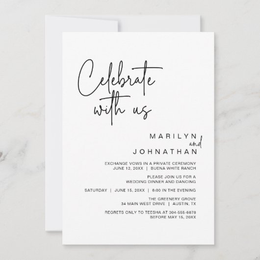 Vier het met ons, Intieme huwelijksdinerfeest Kaart (Voorkant)