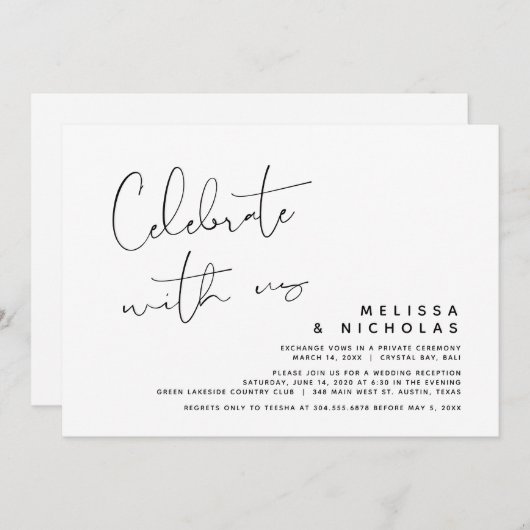 Vier het met ons mee, Trouw Elopement Feest Kaart (Voorkant / Achterkant)