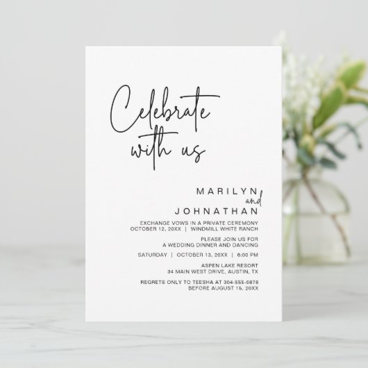 Vier het met ons, Modern Wedding Reception Party Kaart (Staand voorkant)