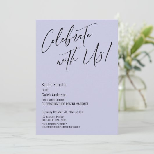 Vier het met ons! Moderne Lavendel Trouwpartij Kaart (Staand voorkant)