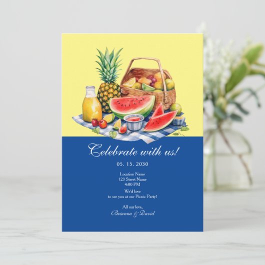 Vier het met ons picknick bruiloft receptie kaart (Staand voorkant)