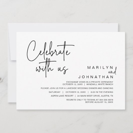 Vier het met ons, Post Trouw Elopement Feestje Kaart (Voorkant)