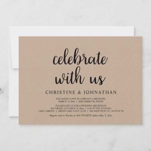 Vier het met ons, Rustieke Trouw Elopement Feest Kaart (Voorkant)