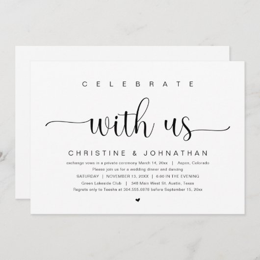 Vier het met ons, Trouw Elopement Feest Kaart (Voorkant / Achterkant)