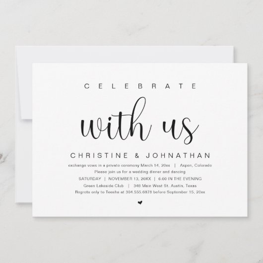 Vier het met ons, Trouw Elopement Feest Uitnodigin Kaart (Voorkant)