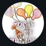 Vier het met onze speelse verjaardagsgroet Happy Ronde Sticker<br><div class="desc">Vier het met onze speelse verjaardagsgroet: Happy Birthday Broer. Maak de speciale dag van je broer nog leuker met onze speelse verjaardagsgroet: Happy Birthday Bro! Dit grillige ontwerp is voorzien van een grappig stripfiguur met kleurrijke ballonnen, die perfect de vreugde en het gelach van verjaardagsvieringen vastleggen. Waarom kiezen voor een...</div>