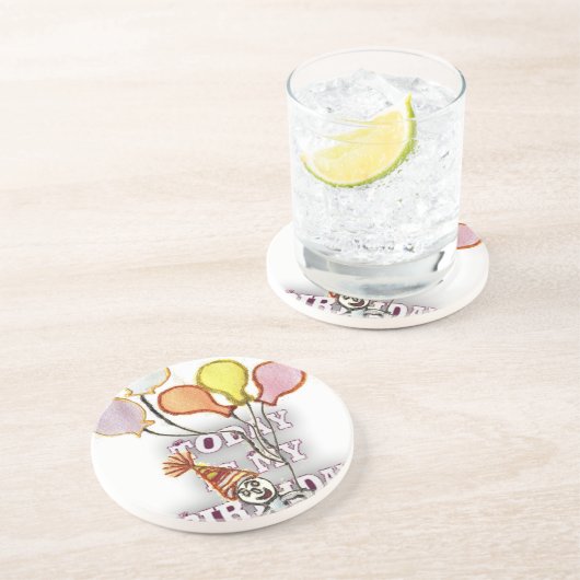 Vier het met onze speelse verjaardagsgroet Happy Zandsteen Onderzetter (Zijkant)