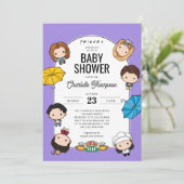 Vier het met VRIENDEN! Chibi Art Baby shower Kaart (Staand voorkant)