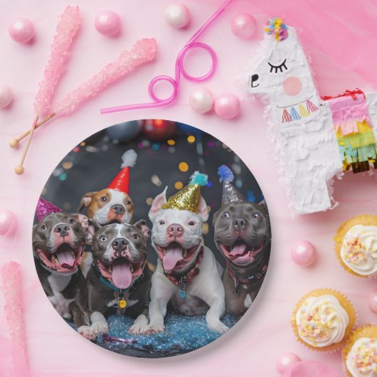 Vier het nieuwe jaar en Feestdagen met Pitbull Dog Papieren Bordje (Feest)