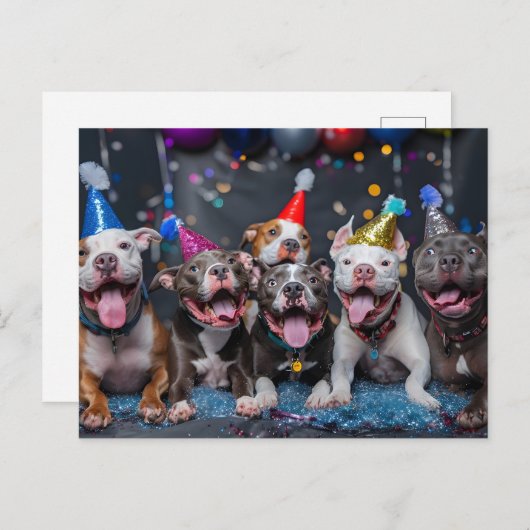 Vier het nieuwe jaar en Feestdagen met Pitbull Dog Uitnodiging Briefkaart (Voorkant / Achterkant)