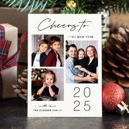 Vier het nieuwe jaar met een moderne 3 foto feestdagenkaart