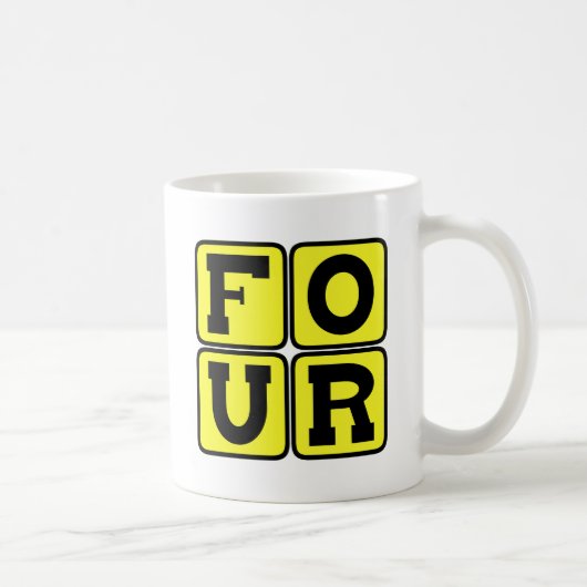 VIER Het Nummer Vierkant Ontwerp Grappige Leeftijd Koffiemok (Rechts)