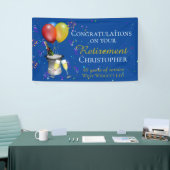 Vier het pensioen met bruisende felicitatie Blue Spandoek (Beurs)