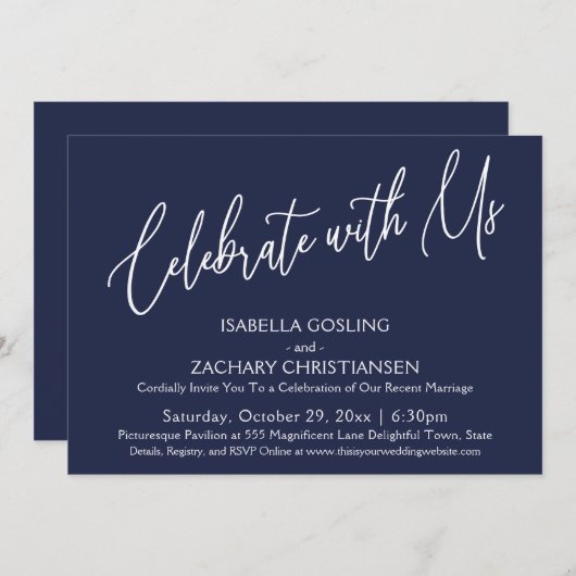 Vier het samen met ons Elegant handschrift Navybla Kaart (Voorkant / Achterkant)