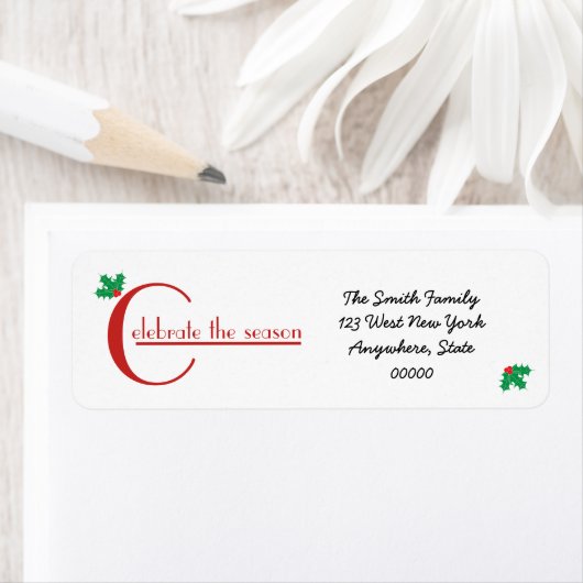 Vier het seizoen | Rood wit adreslabel Etiket (Insitu)