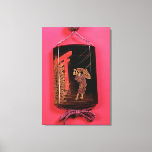 Vier hoesje inro met afbeelding van een man schuil canvas afdruk
