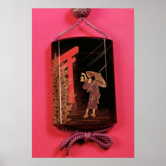 Vier hoesje inro met afbeelding van een man schuil poster (Voorkant)