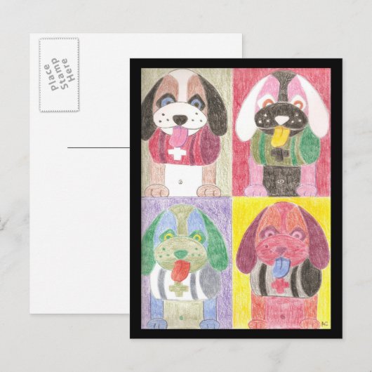 Vier honden briefkaart (Voorkant / Achterkant)