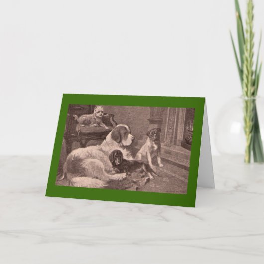 Vier Honden door het Hoekje bij de haard Feestdagen Kaart (Voorkant)