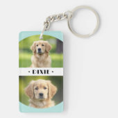 Vier honden foto's licht rond een blauwe kromme ra sleutelhanger (achterkant)