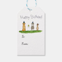 Vier honden in feesthoeden verjaardag cadeaulabel