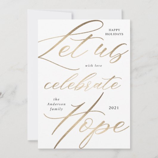 vier hoop gouden script gelukkig vakantiekaart feestdagenkaart (Voorkant)