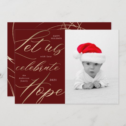 vier hoop gouden script vakantie fotokaart feestdagenkaart (Voorkant / Achterkant)