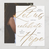 vier hoop gouden script vakantie fotokaart feestdagenkaart (Voorkant / Achterkant)