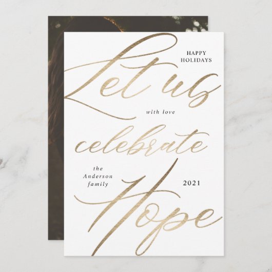 vier hoop gouden script vakantie fotokaart feestdagenkaart (Voorkant / Achterkant)