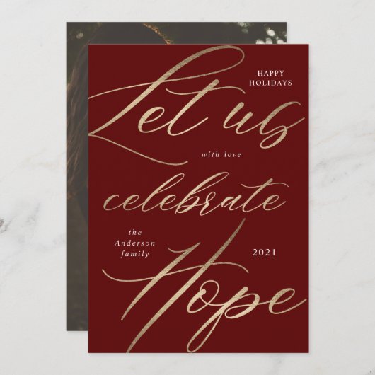 vier hoop gouden script vakantie fotokaart feestdagenkaart (Voorkant / Achterkant)