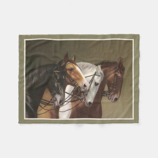 VIER HORSES Fine Art Print Fleece Blanket Deken (Voorkant (Horizontaal))