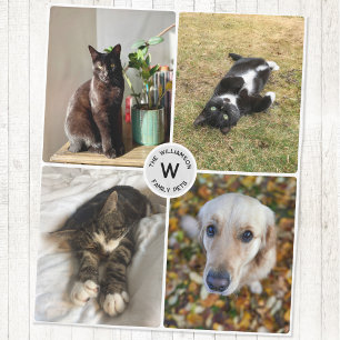 Vier huisdier foto gepersonaliseerde monogram aand fleece deken