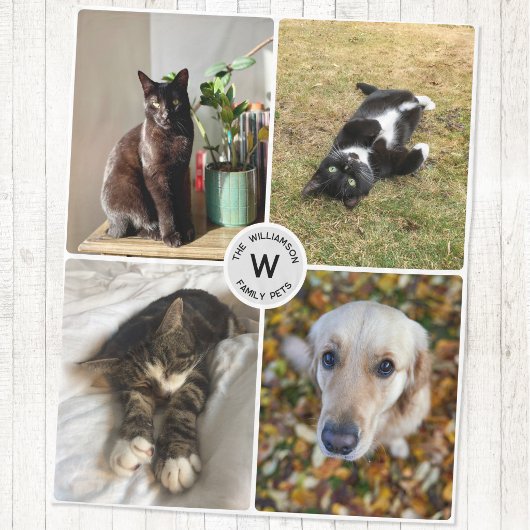 Vier huisdier foto gepersonaliseerde monogram aand fleece deken
