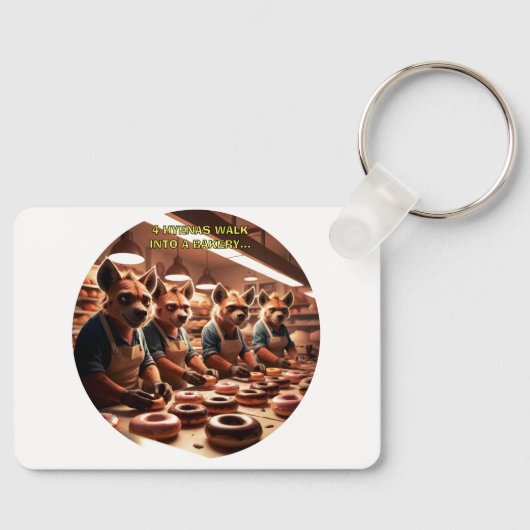 Vier hyena's lopen een bakkerij binnen... sleutelhanger (Voorkant)
