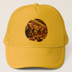 Vier hyena's lopen een bakkerij binnen... trucker pet