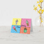 Vier Ice Cream Verjaardag Kaart (Gele Bloem)