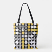 Vier in een rij - Dot design - zwart, wit, geel Tote Bag (Achterkant)