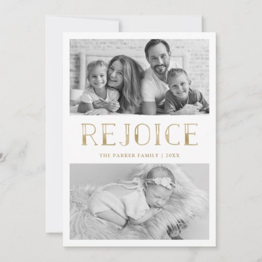 Vier in Goud | Multi Foto Kerstmis Feestdagenkaart (Voorkant)