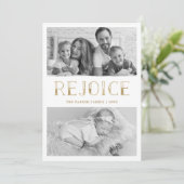 Vier in Goud | Multi Foto Kerstmis Feestdagenkaart (Staand voorkant)