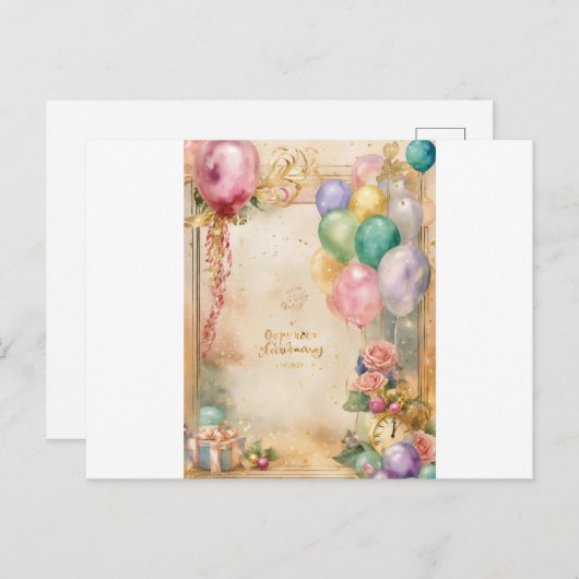 "Vier in stijl: exclusieve verjaardagsfeestjes" -  Uitnodiging Briefkaart (Voorkant / Achterkant)