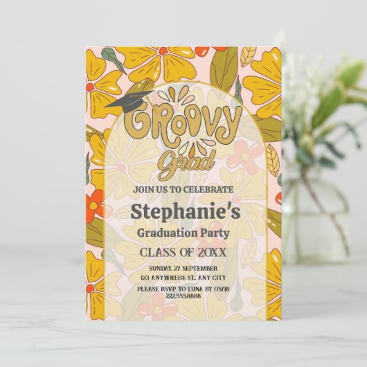 Vier in stijl! Groovy Boho-Afstuderen Kaart (Staand voorkant)