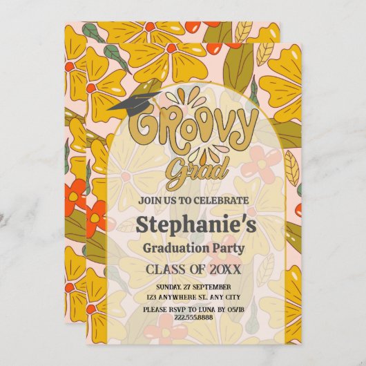 Vier in stijl! Groovy Boho-Afstuderen Kaart (Voorkant / Achterkant)